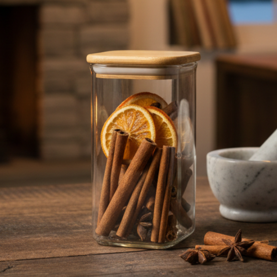 500ml Square Food Storage Jar with Wooden Lid (2197) by Limon