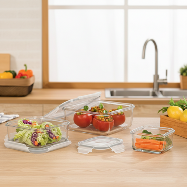 3‑Pcs Premium Square Glass Storage Set with Lids (2048) by Limon