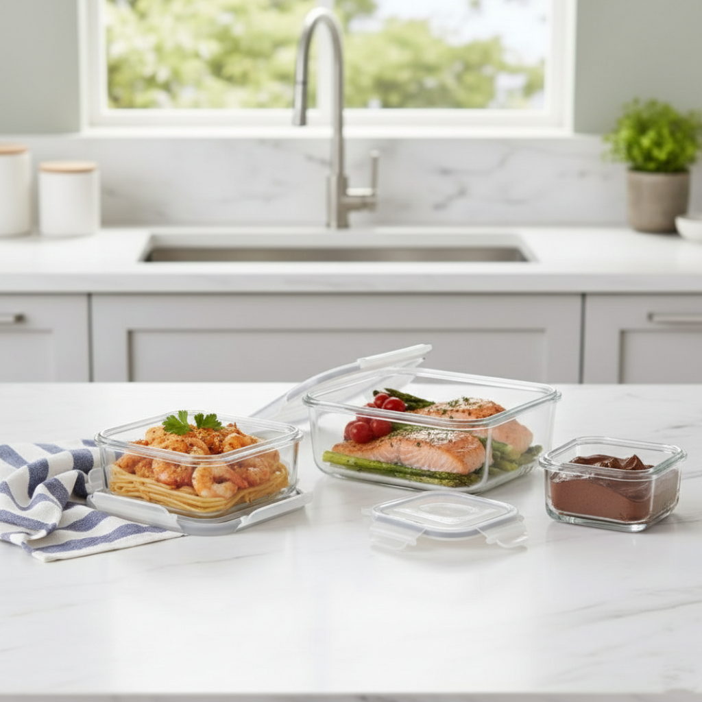 3‑Pcs Premium Square Glass Storage Set with Lids (2048) by Limon