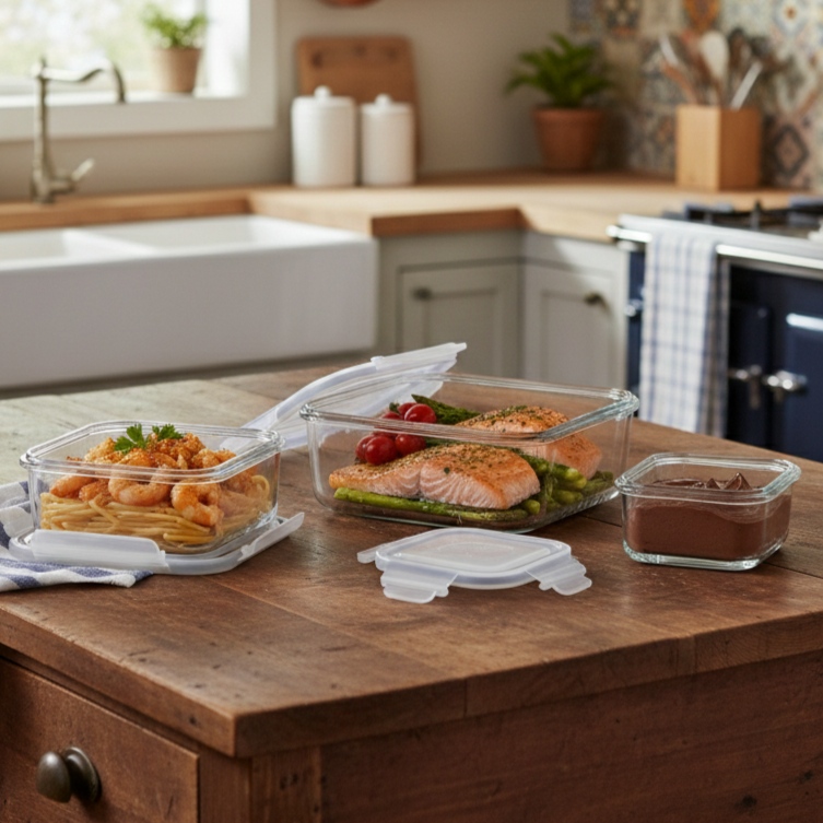 3‑Pcs Premium Square Glass Storage Set with Lids (2048) by Limon