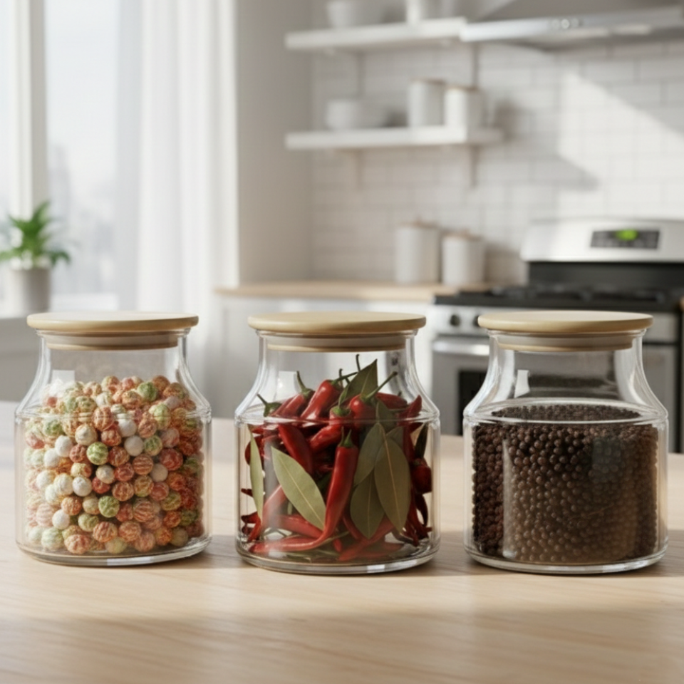 3-Pcs 800ml Home Made Glass Jars Set with Airight Lids (2263) by Limon