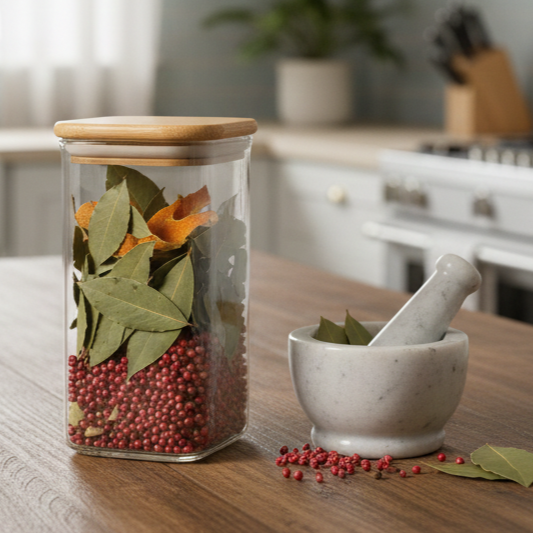 500ml Square Food Storage Jar with Wooden Lid (2197) by Limon