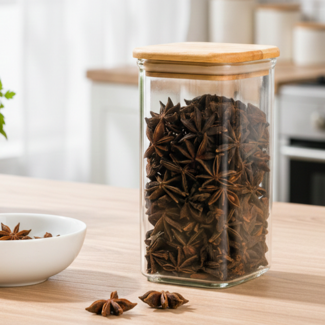 500ml Square Food Storage Jar with Wooden Lid (2197) by Limon