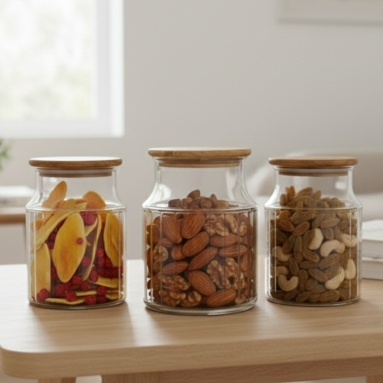 3-Pcs 1000ml Home Made Glass Jars Set with Airight Lids (2262) by Limon