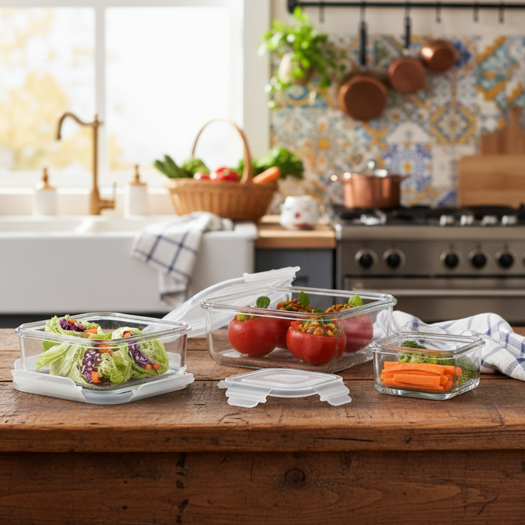 3‑Pcs Premium Square Glass Storage Set with Lids (2048) by Limon