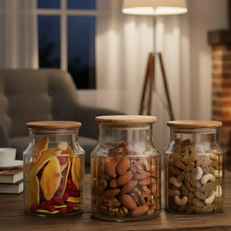 3-Pcs 1000ml Home Made Glass Jars Set with Airight Lids (2262) by Limon