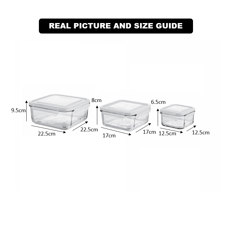 3‑Pcs Premium Square Glass Storage Set with Lids (2048) by Limon