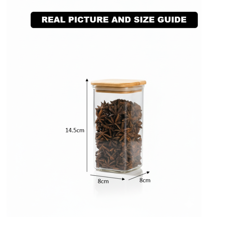 500ml Square Food Storage Jar with Wooden Lid (2197) by Limon